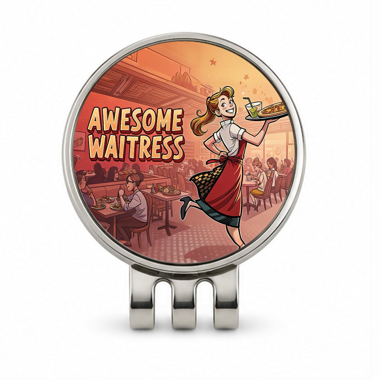 Awesome Waitress Inspirational Food Server Golf Hat Clip with Ball Marker