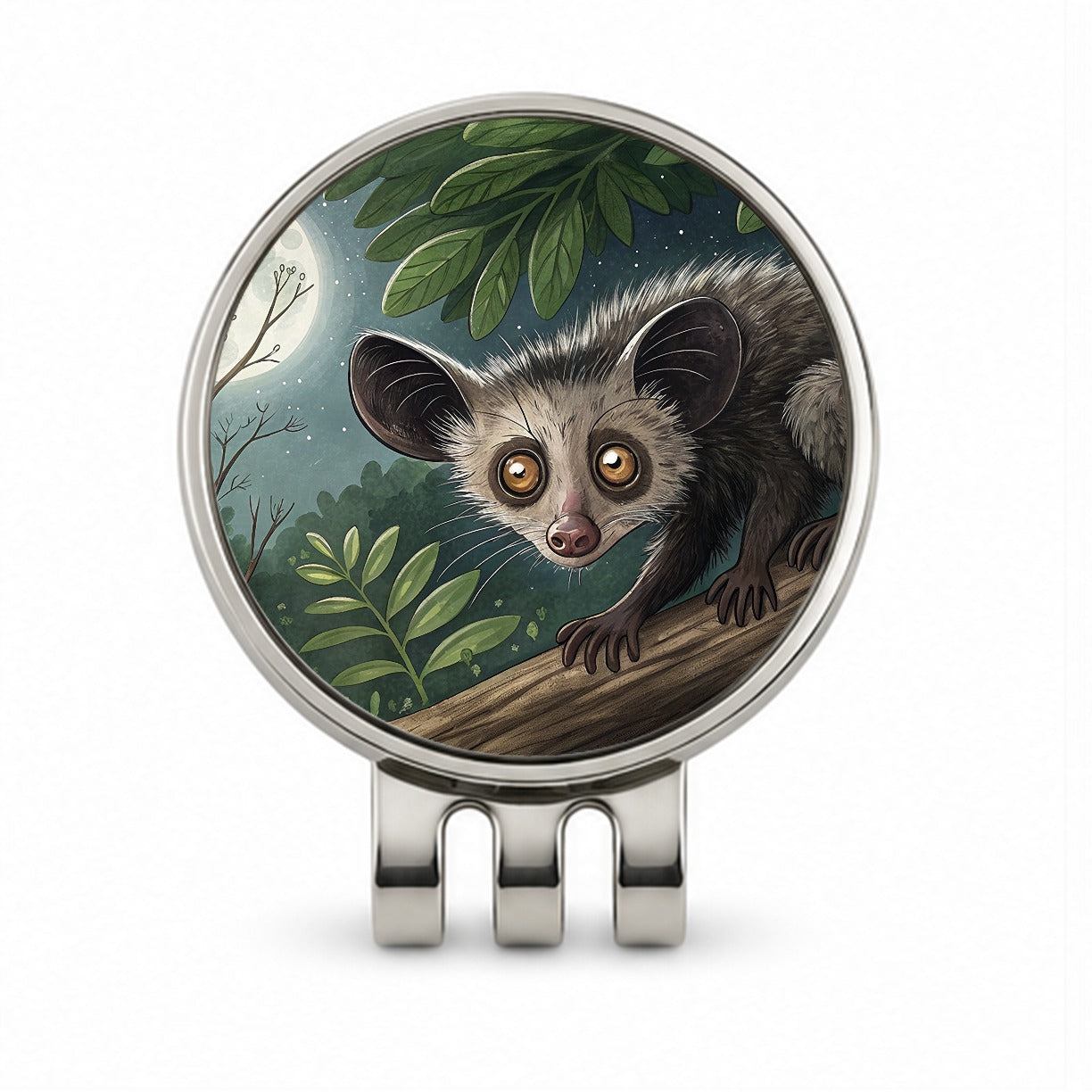 Aye Aye Long Fingered Lemur Illustration Golf Hat Clip with Ball Marker