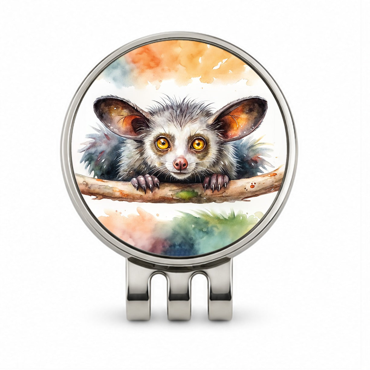 Aye Aye Long Fingered Lemur Watercolor Golf Hat Clip with Ball Marker