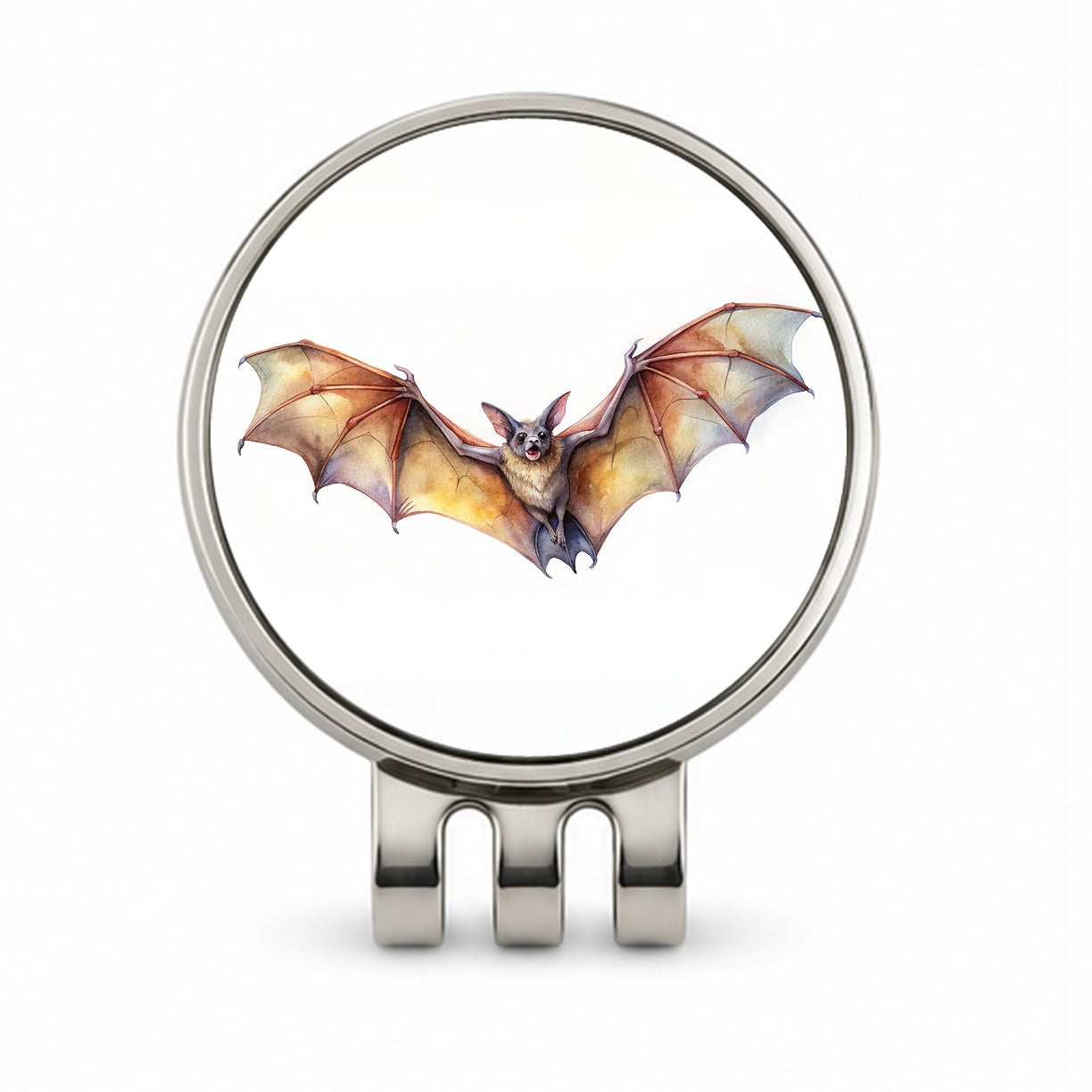 Bat Flying Watercolor Golf Hat Clip with Ball Marker