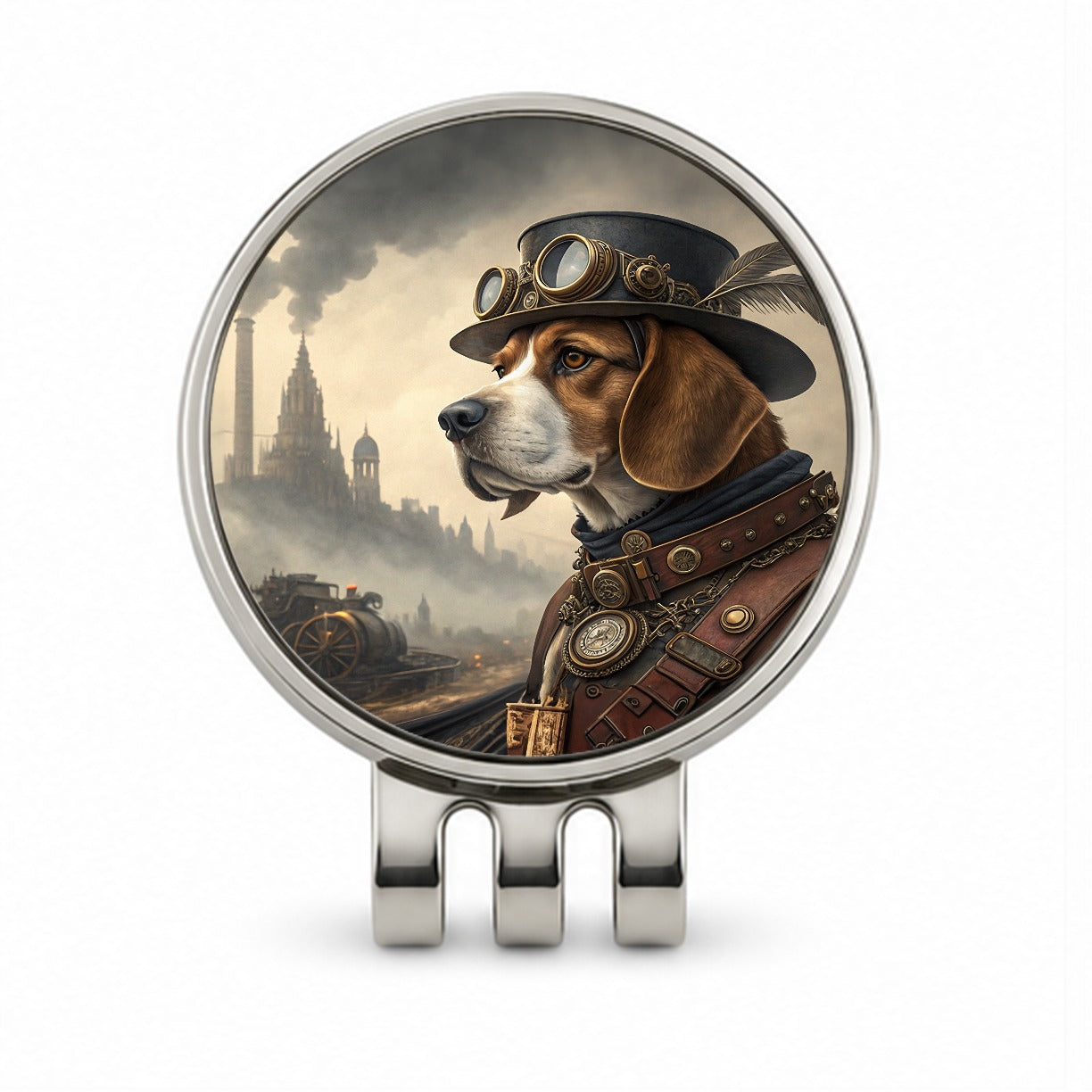 Beagle Dog Steampunk Golf Hat Clip with Ball Marker