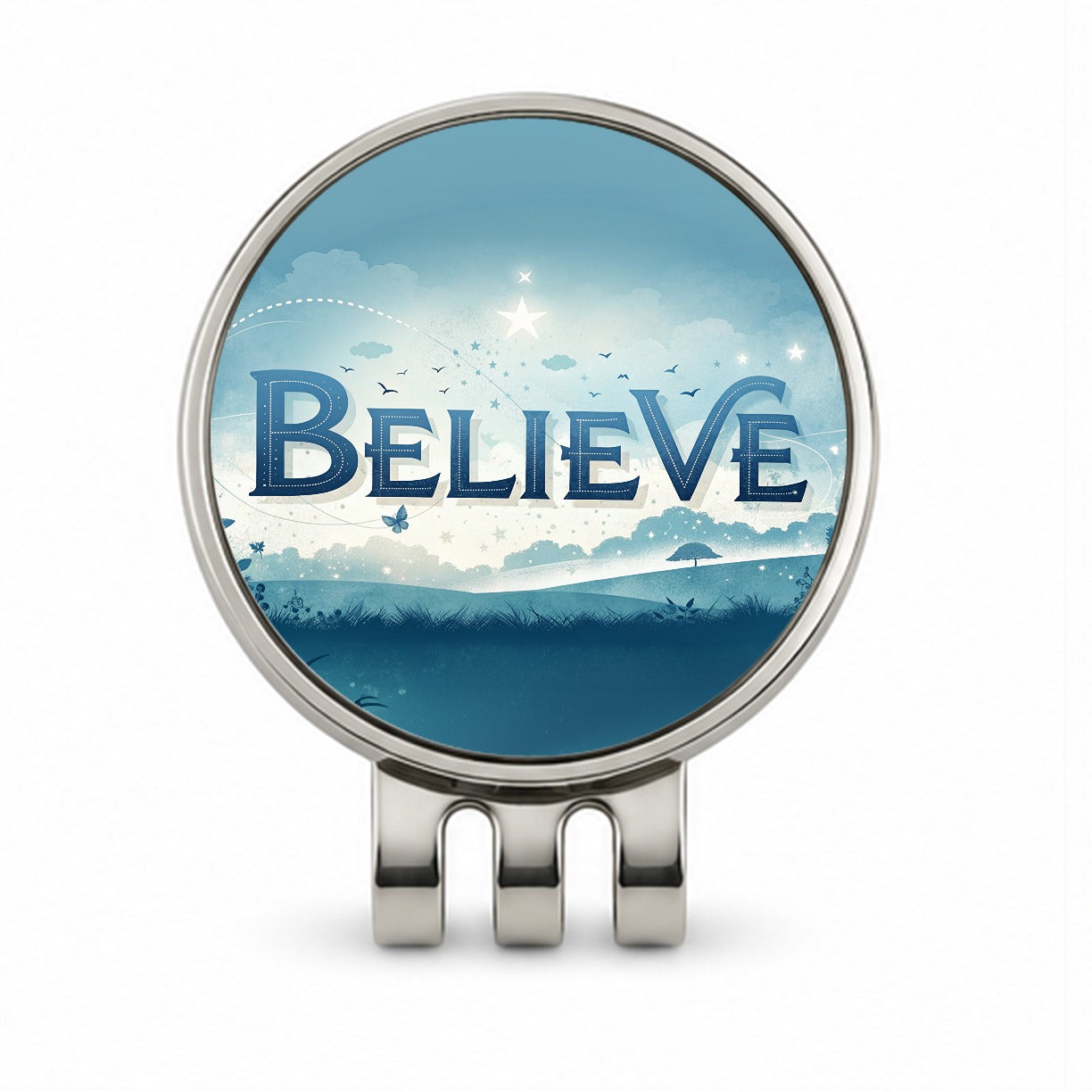 Believe Inspirational Religious Golf Hat Clip with Ball Marker
