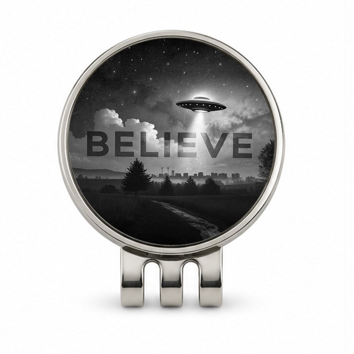 Believe UFO Sci-Fi Fantasy Golf Hat Clip with Ball Marker