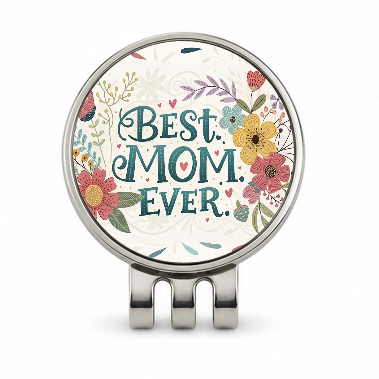 Best Mom Ever Flowers Mother's Day Golf Hat Clip with Ball Marker