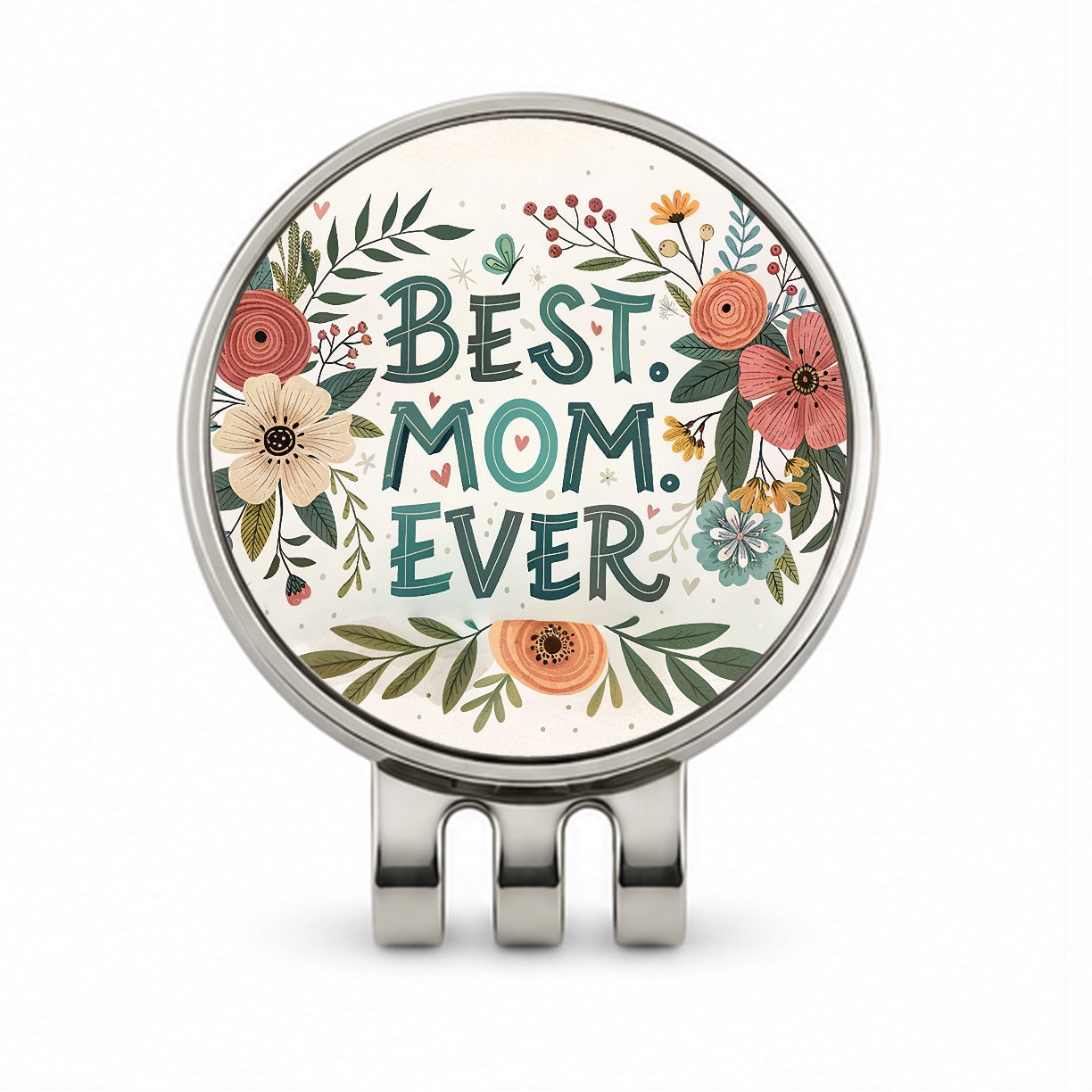 Best Mom Ever Mother's Day Flowers Theme Golf Hat Clip with Ball Marker