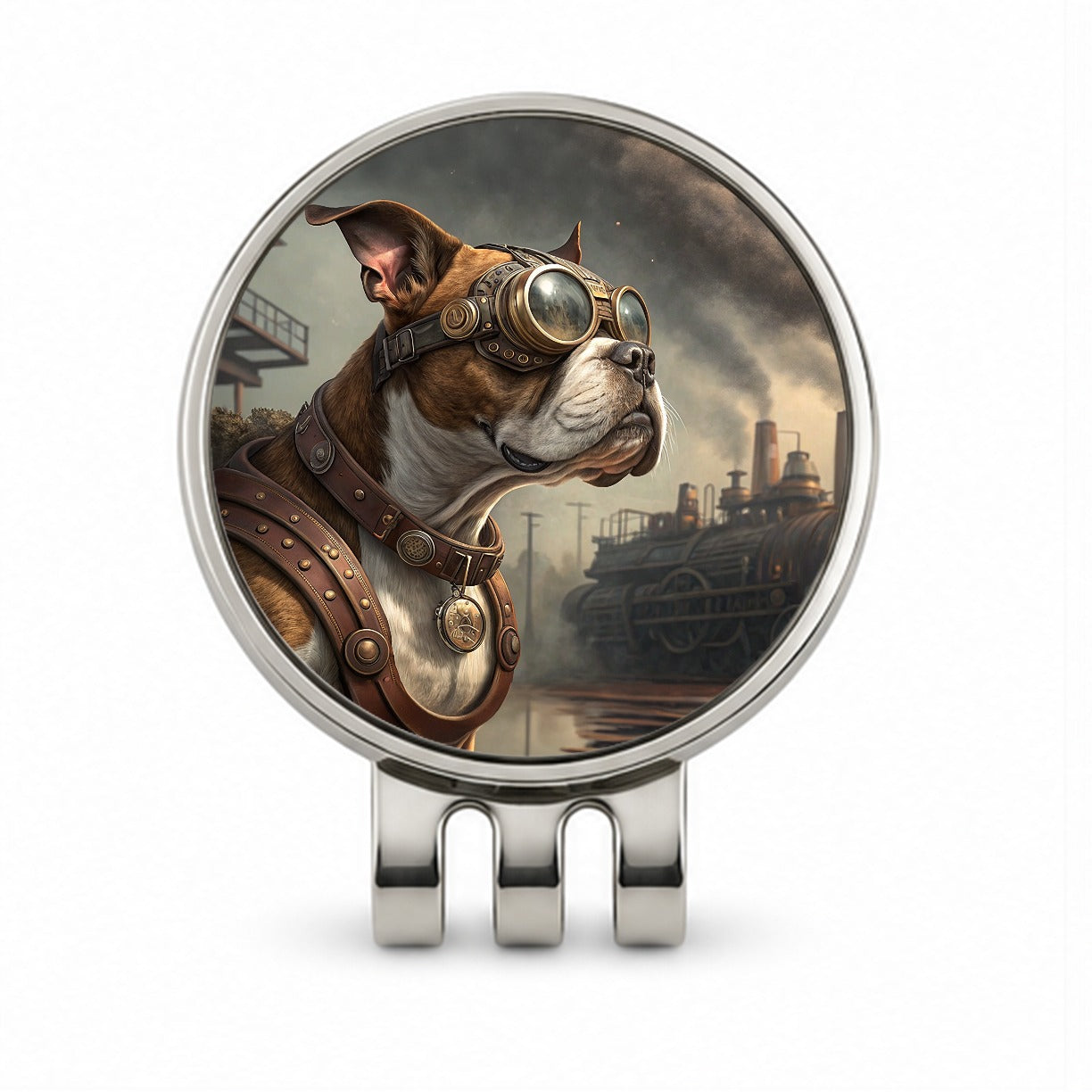 Boxer Dog Steampunk Golf Hat Clip with Ball Marker