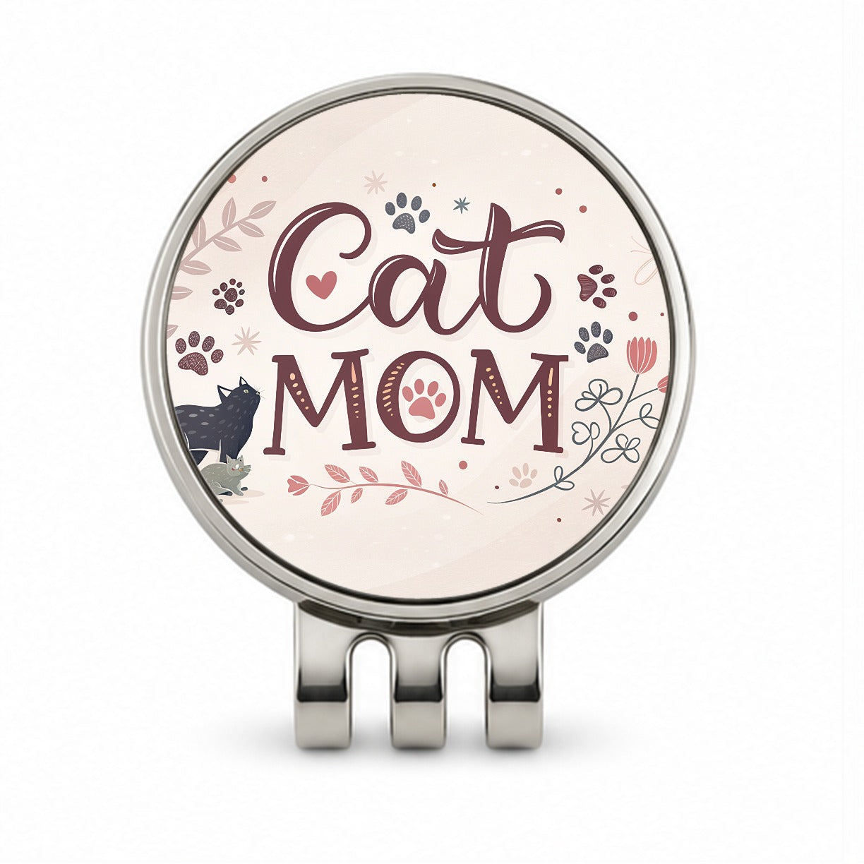 Cat Mom Floral Paw Prints Golf Hat Clip with Ball Marker