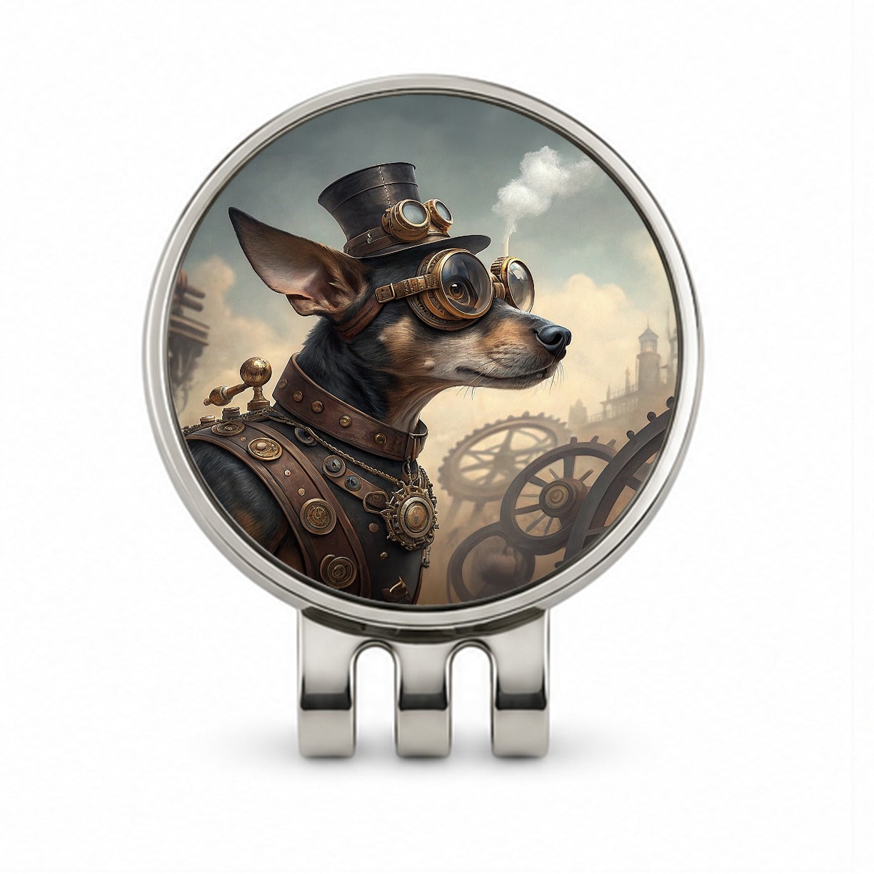 Chiweenie Dog Steampunk Golf Hat Clip with Ball Marker