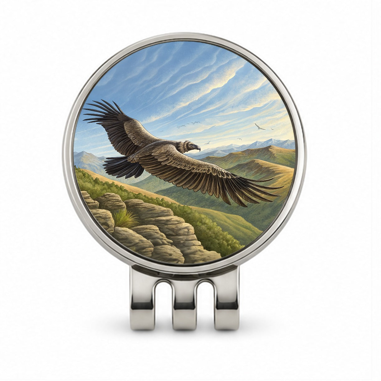 Condor in Flight Illustration Golf Hat Clip with Ball Marker