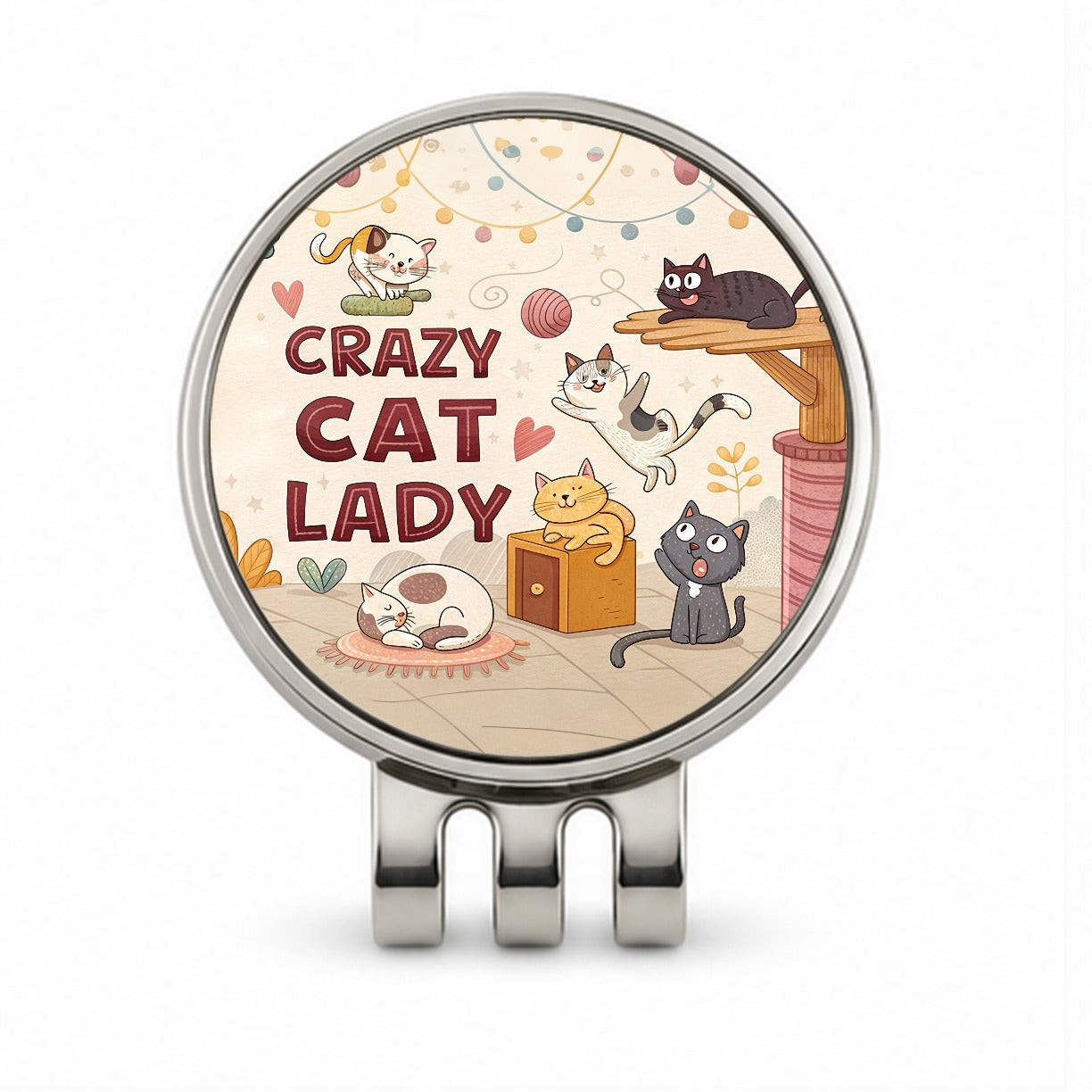 Crazy Cat Lady Funny Cartoon Golf Hat Clip with Ball Marker