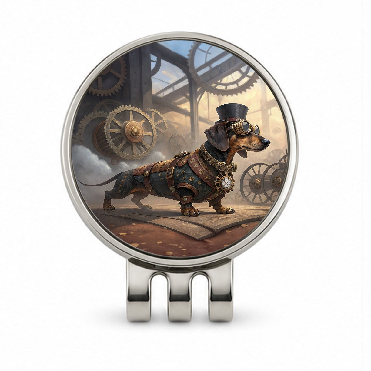 Dachshund Wiener Dog Steampunk Golf Hat Clip with Ball Marker