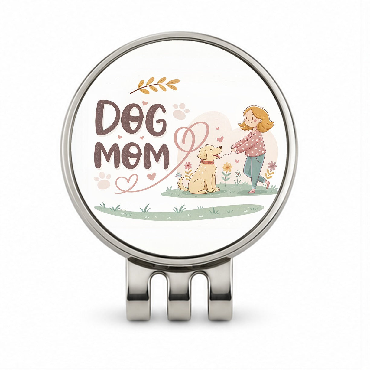 Dog Mom Cartoon Golf Hat Clip with Ball Marker
