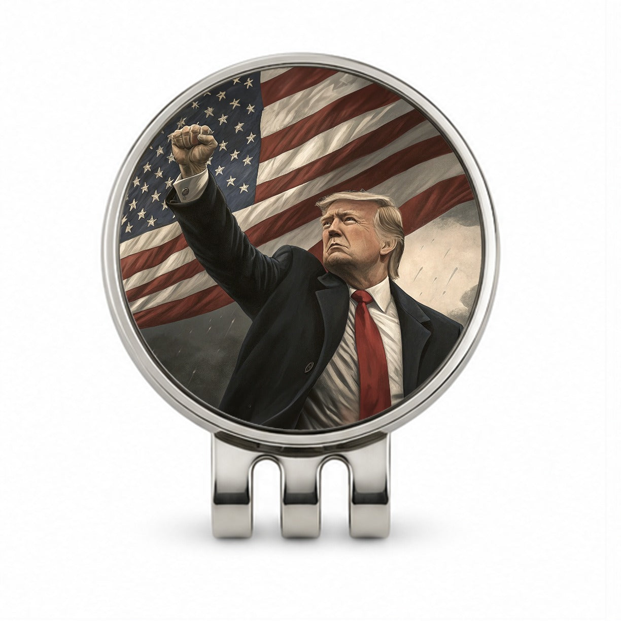 Donald Trump With Fist In The Air Patriotic Fight Golf Hat Clip with Ball Marker