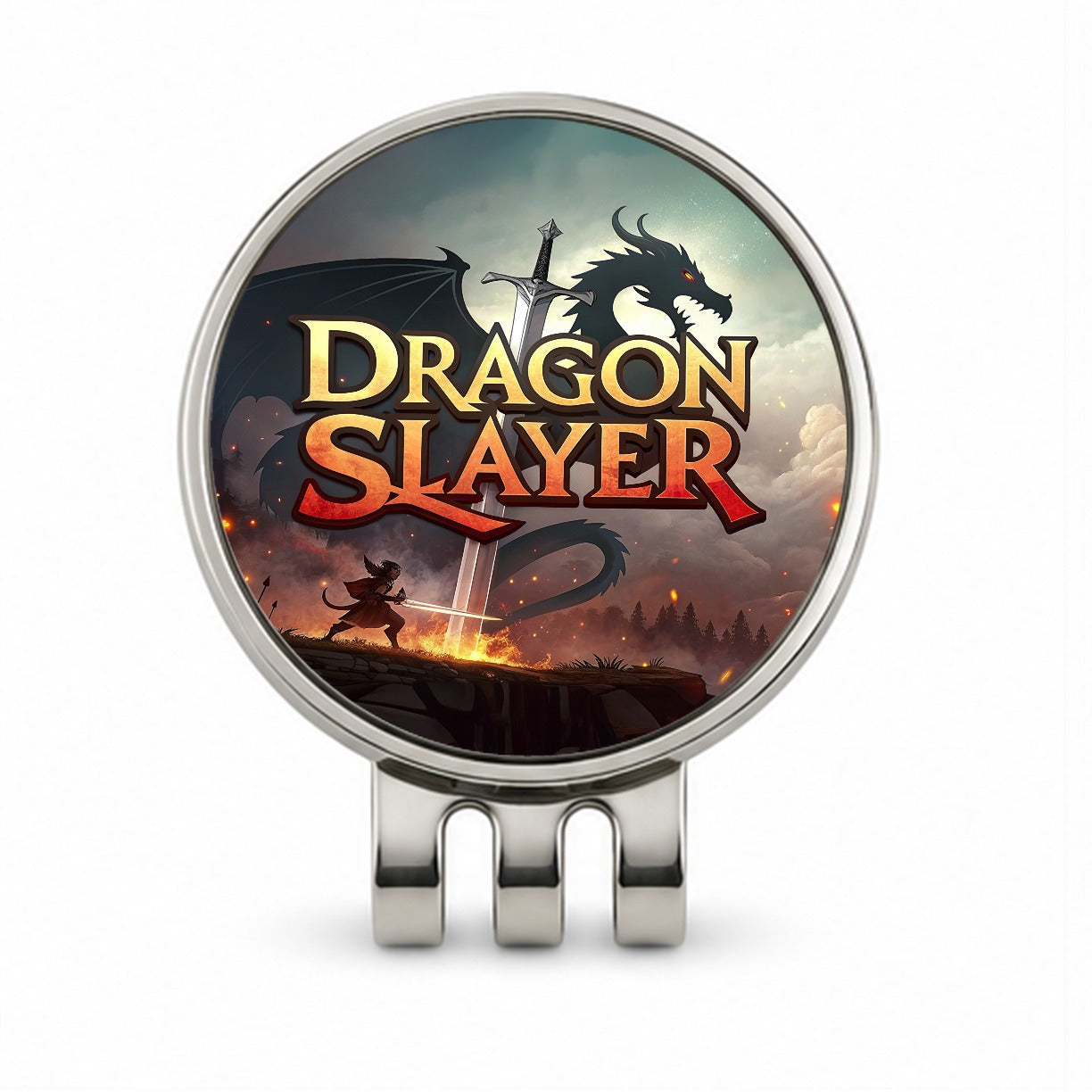 Fantasy Knight Dragon Slayer Illustration Golf Hat Clip with Ball Marker