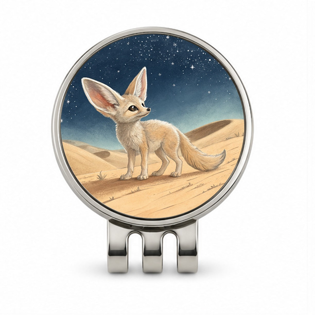 Fennec Fox Illustration Golf Hat Clip with Ball Marker