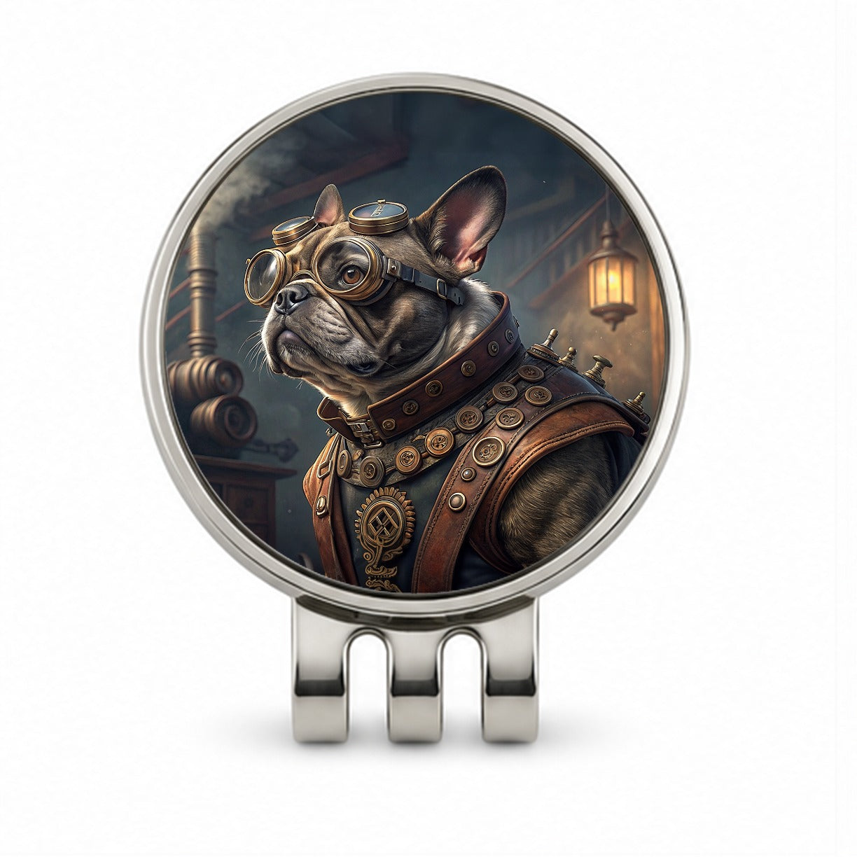 French Bulldog Dog Steampunk Golf Hat Clip with Ball Marker