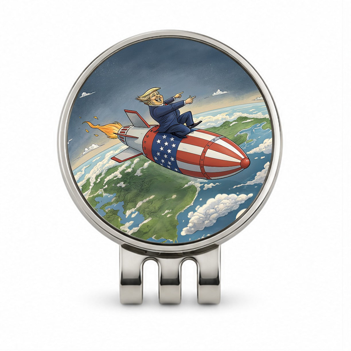 Funny Donald Trump Riding American Flag Missile Golf Hat Clip with Ball Marker