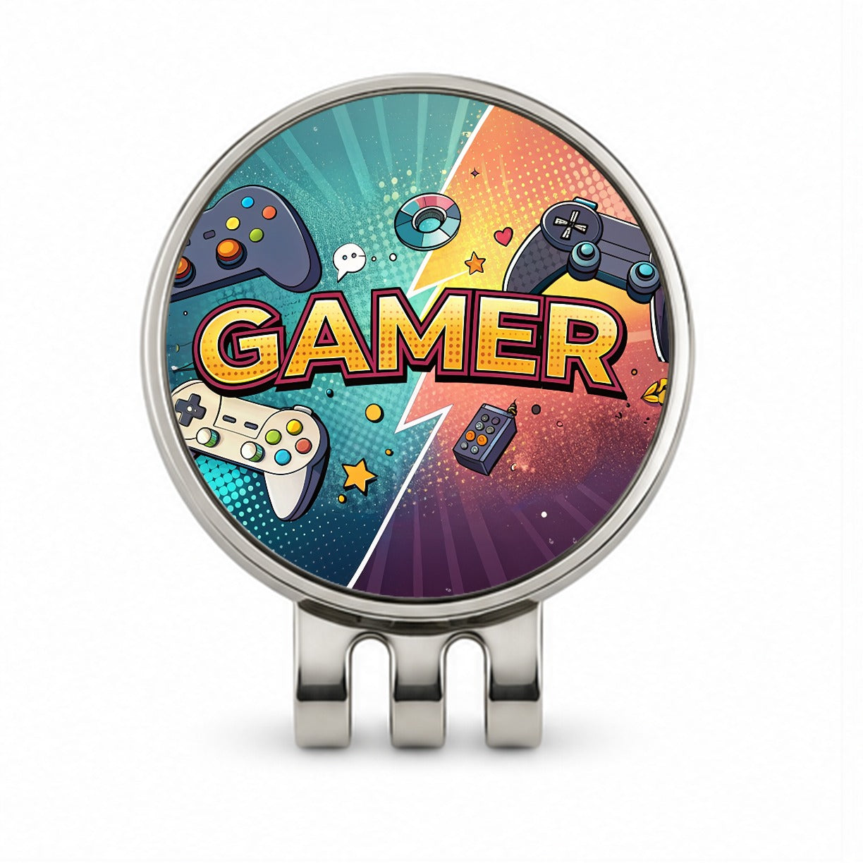 Gamer Retro Gaming Controllers Illustration Golf Hat Clip with Ball Marker