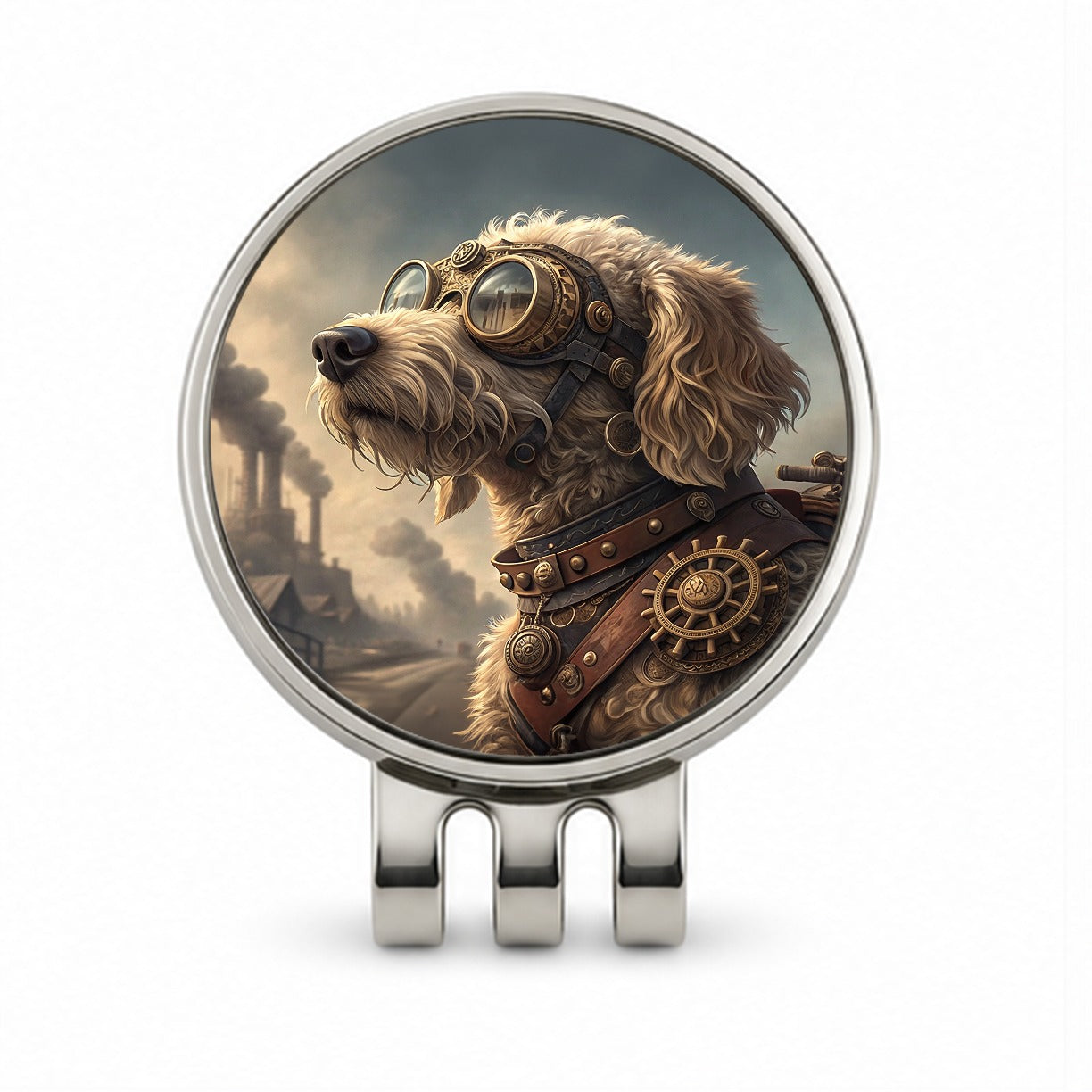 Goldendoodle Dog Steampunk Golf Hat Clip with Ball Marker