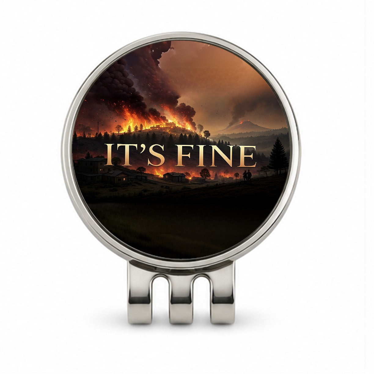 It's Fine Raging Fire Funny Golf Hat Clip with Ball Marker