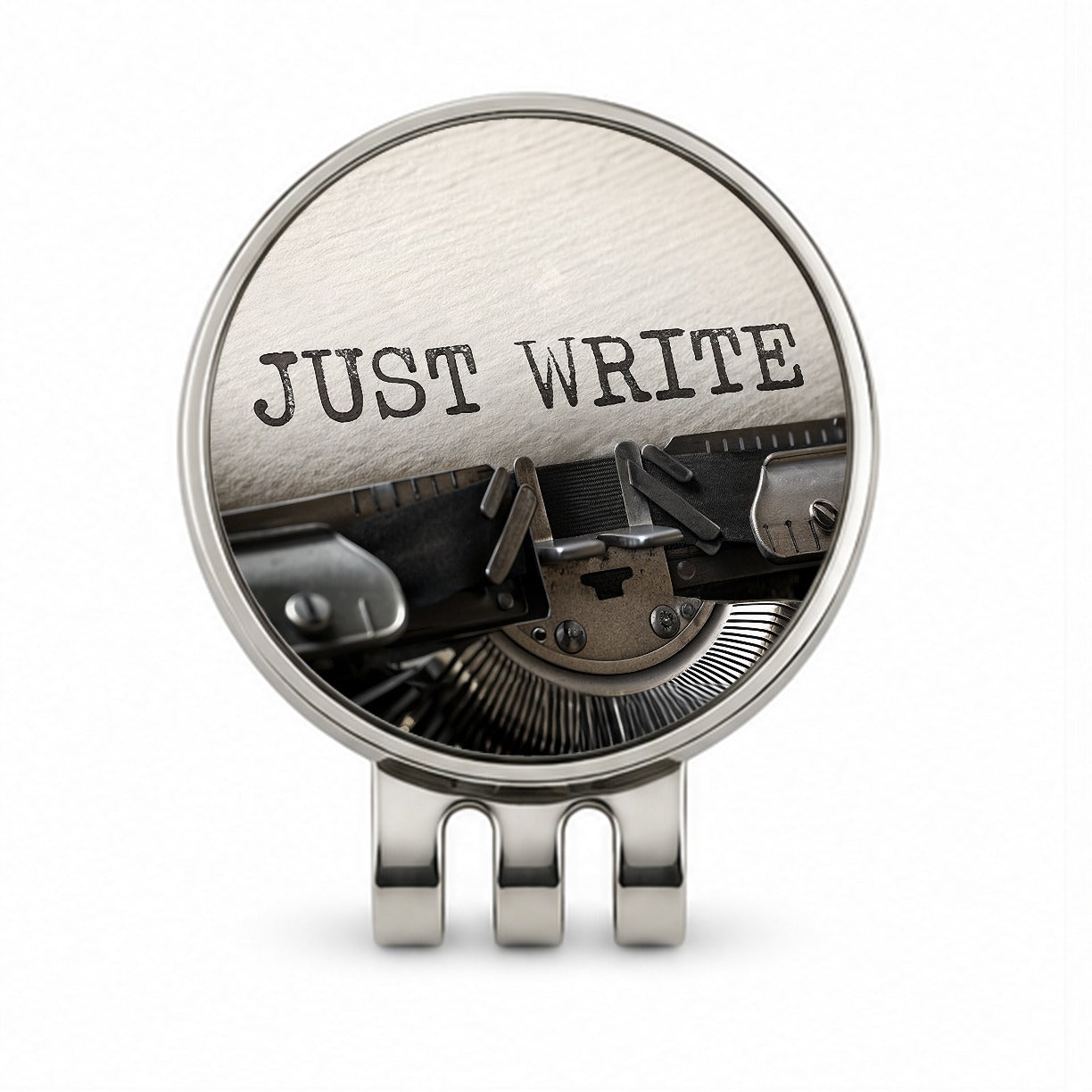 Just Write Retro Typewriter Inspirational Golf Hat Clip with Ball Marker