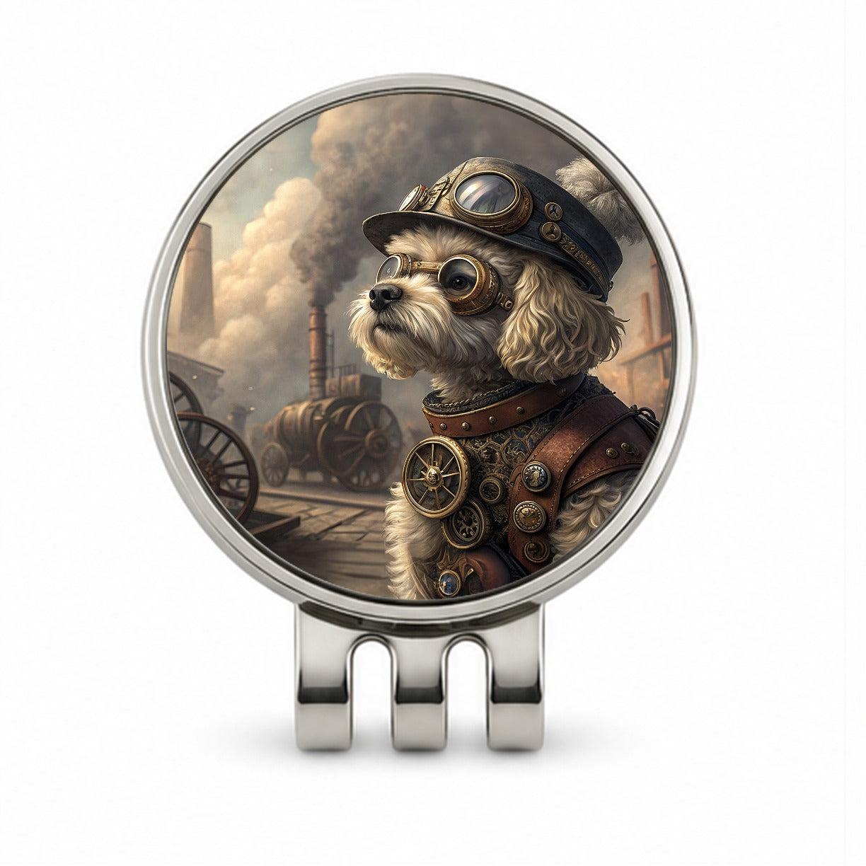 Maltipoo Dog Steampunk Golf Hat Clip with Ball Marker