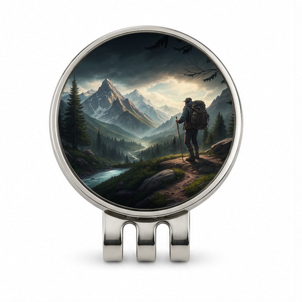 Man Hiking In The Mountains Golf Hat Clip with Ball Marker