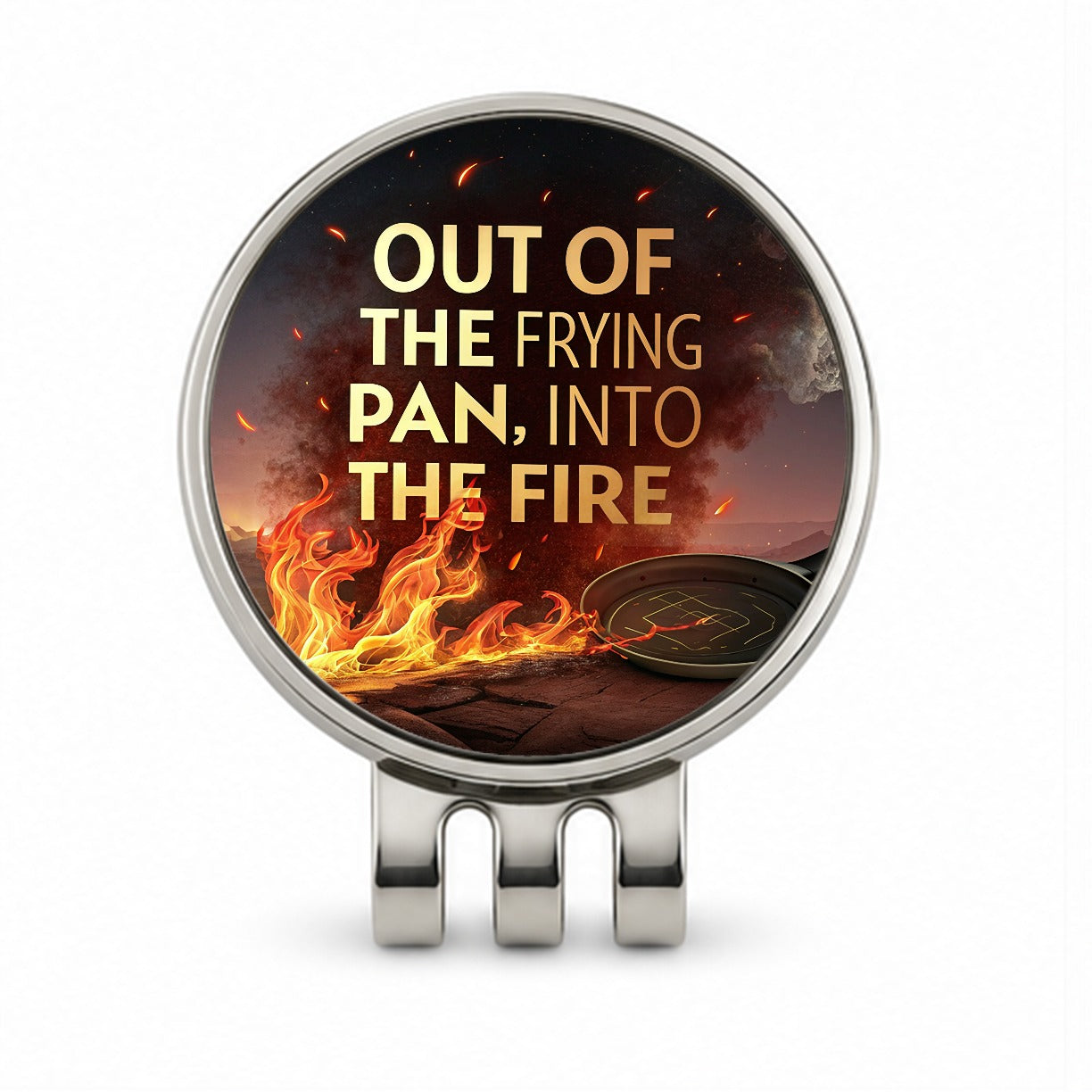 Out Of The Frying Pan Into The Fire Funny Old Saying Golf Hat Clip with Ball Marker