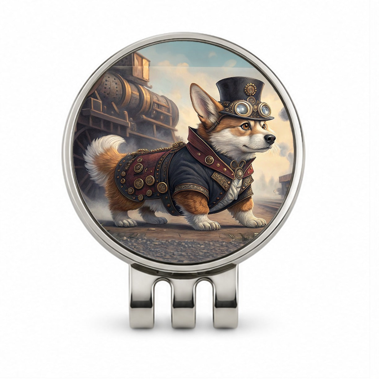 Pembroke Welsh Corgi Dog Steampunk Golf Hat Clip with Ball Marker