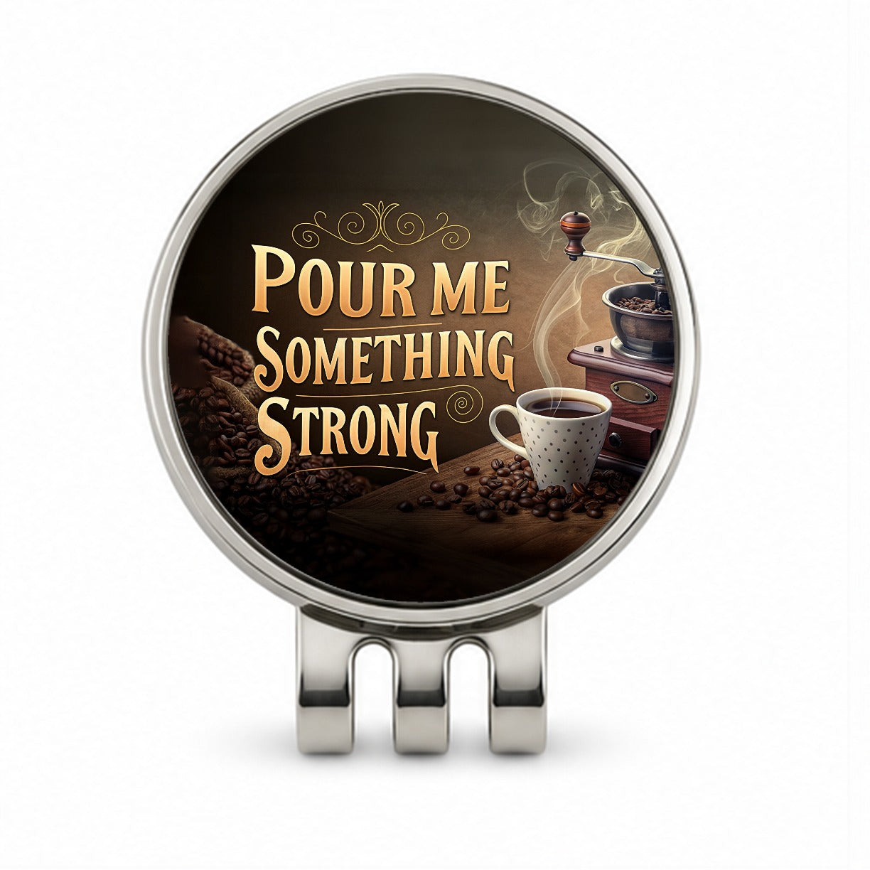 Pour Me Something Strong Coffee Funny Golf Hat Clip with Ball Marker