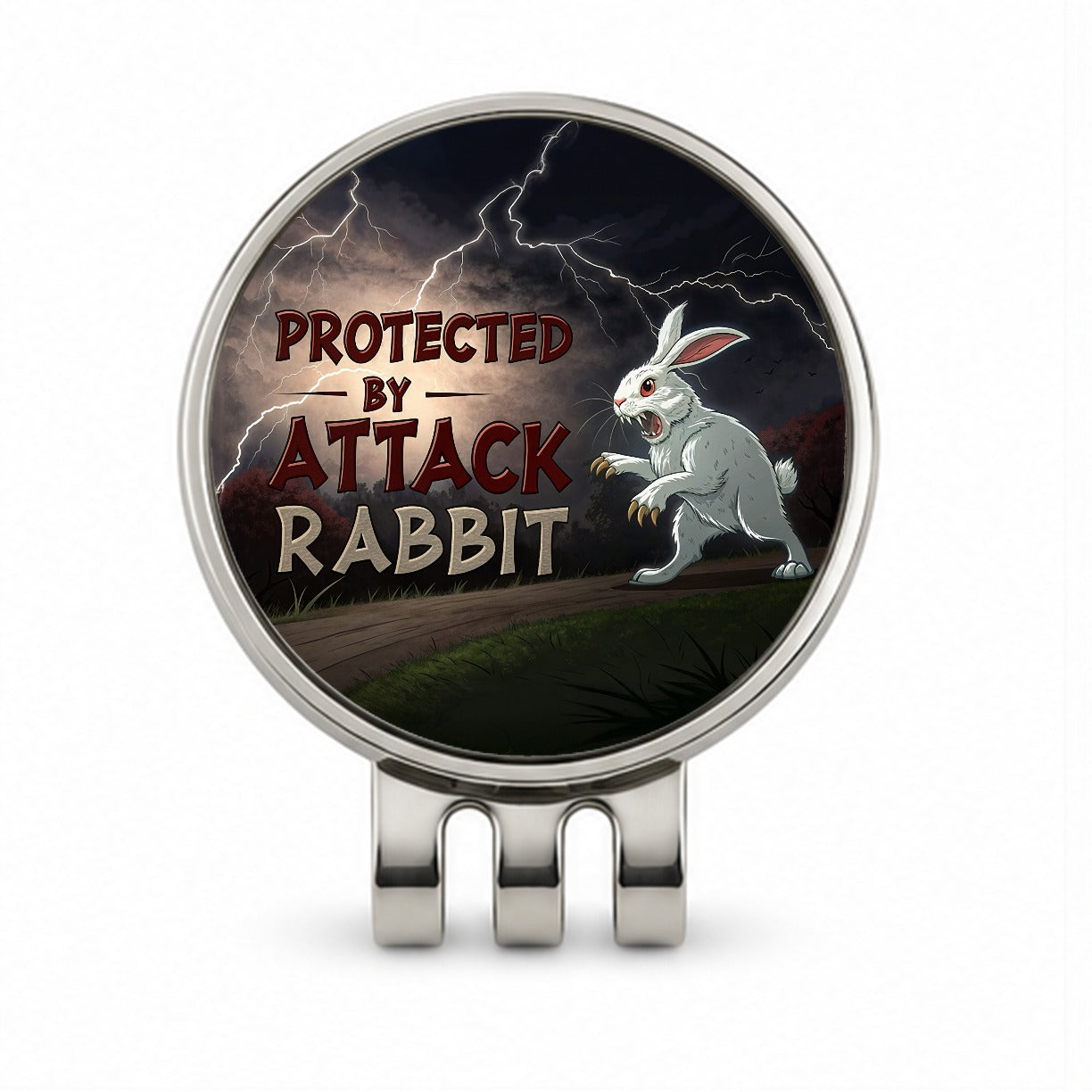 Protected By Attack Rabbit Vicious White Funny Bunny Golf Hat Clip with Ball Marker