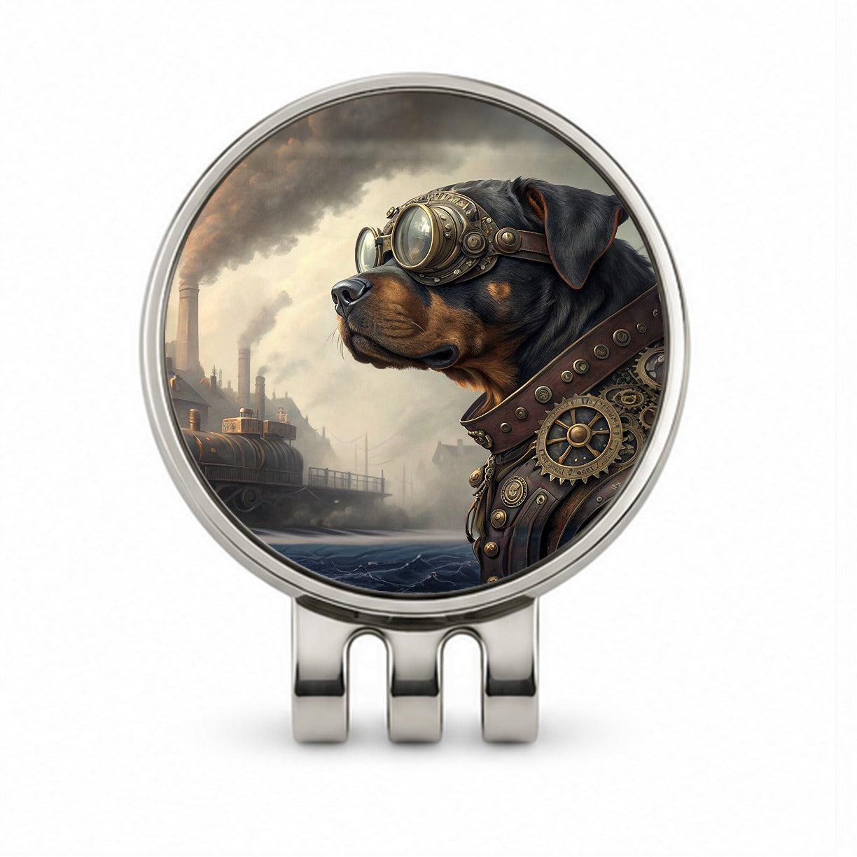 Rottweiler Dog Steampunk Golf Hat Clip with Ball Marker