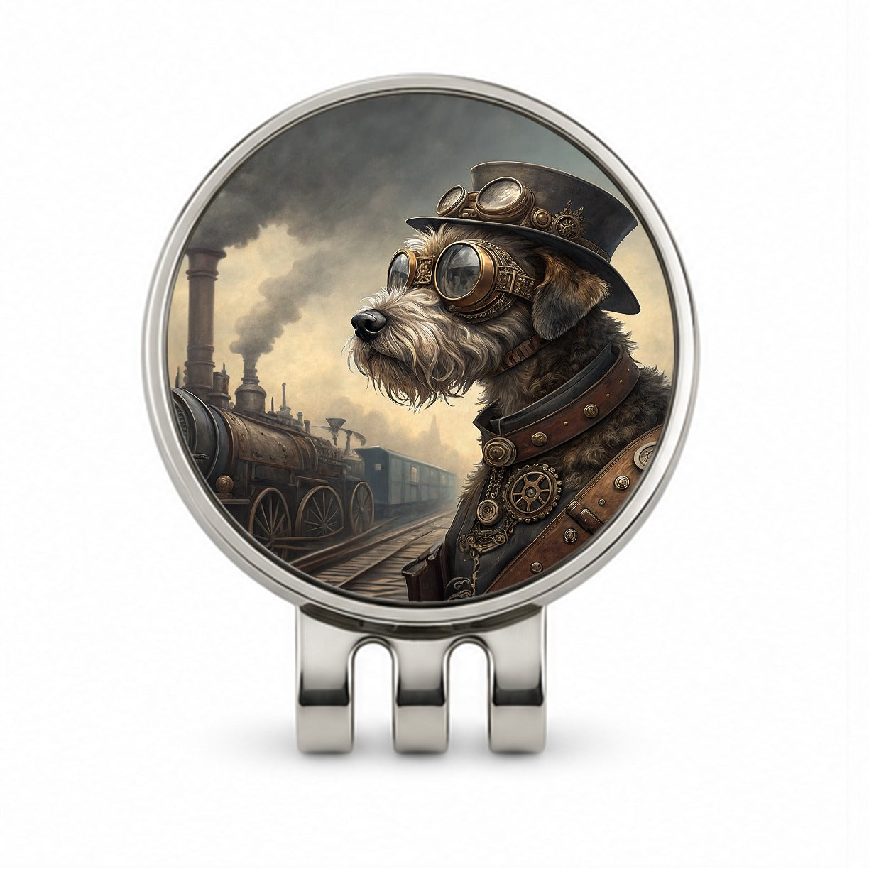 Schnoodle Dog Steampunk Golf Hat Clip with Ball Marker