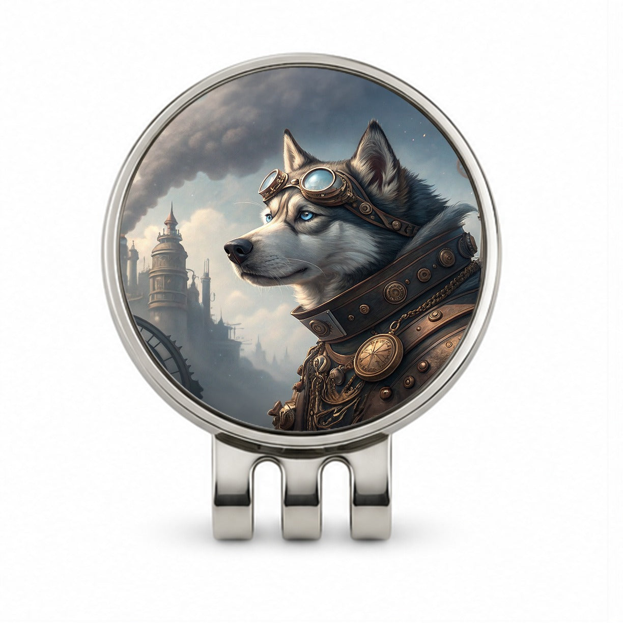 Siberian Husky Dog Steampunk Golf Hat Clip with Ball Marker