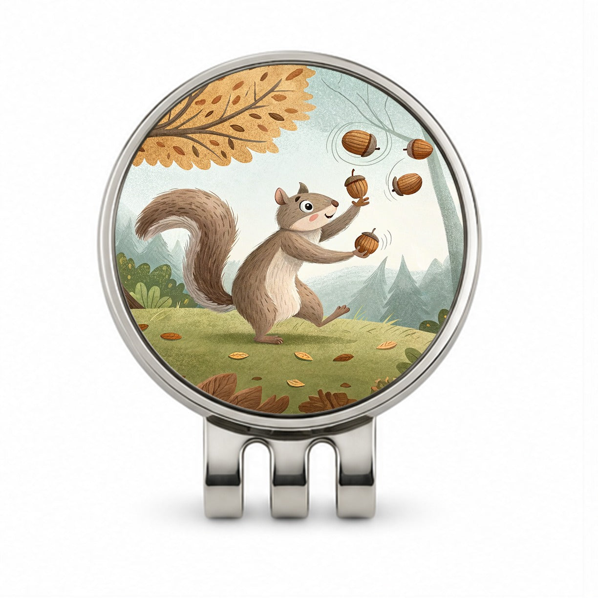 Squirrel Juggling His Acorns Nuts Golf Hat Clip with Ball Marker