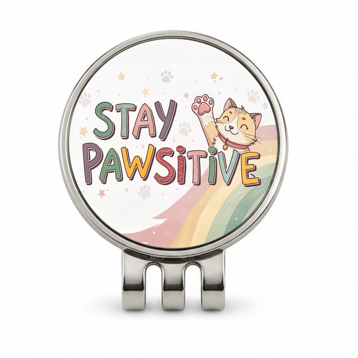 Stay Pawsitive Positive Cat Inspirational Funny Golf Hat Clip with Ball Marker