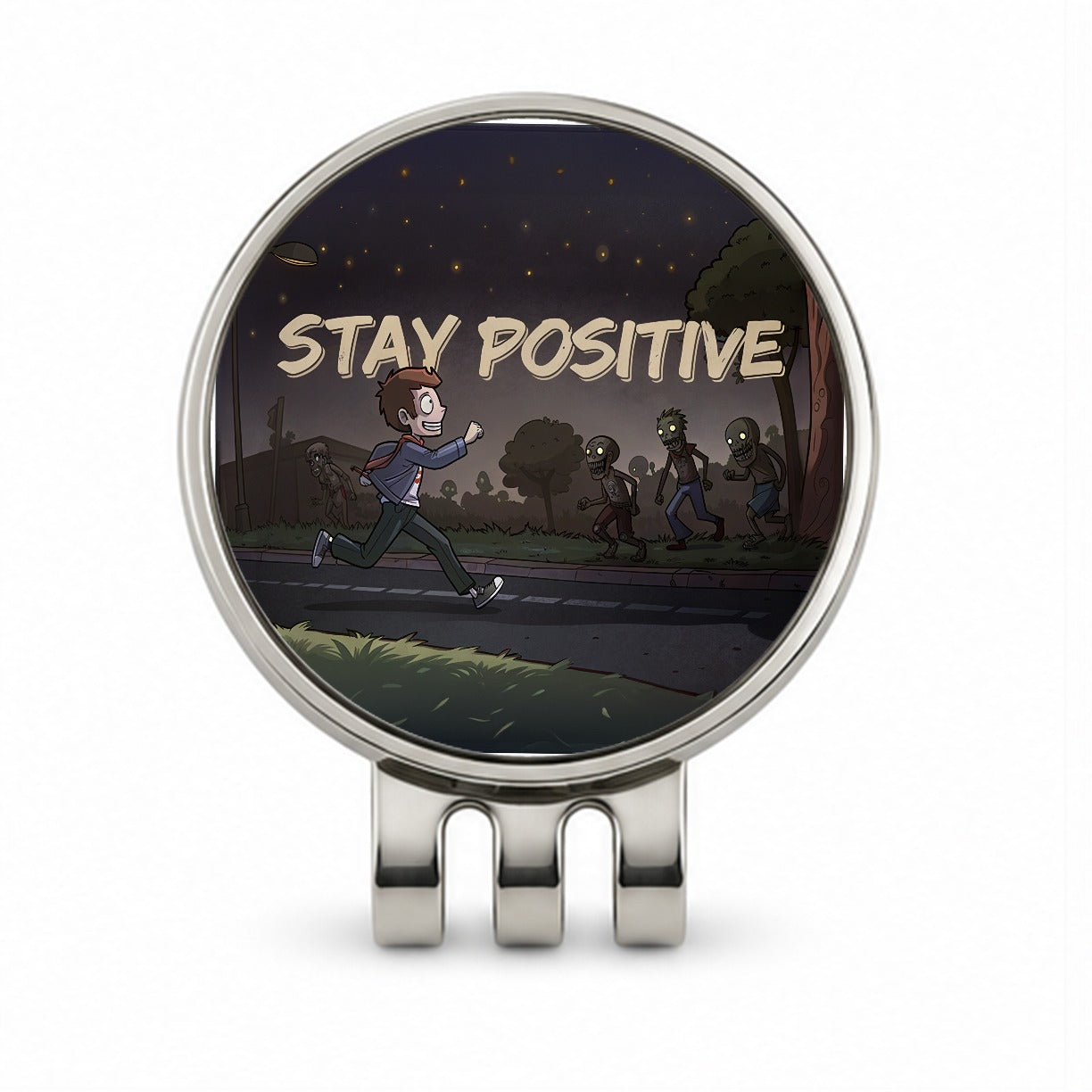 Stay Positive Funny Zombie Cartoon Golf Hat Clip with Ball Marker
