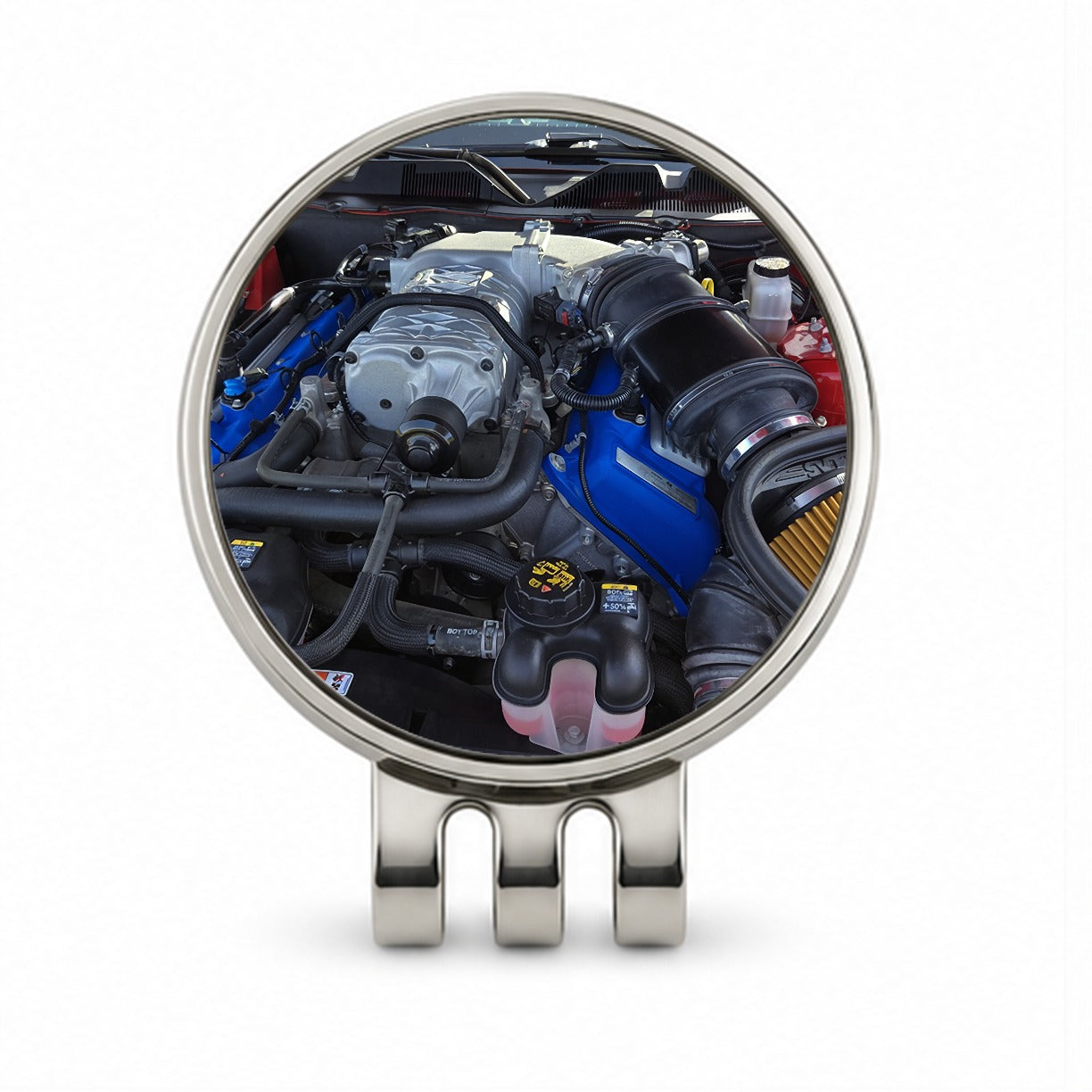 Supercharged V8 Engine Red Sports Muscle Car Golf Hat Clip with Ball Marker