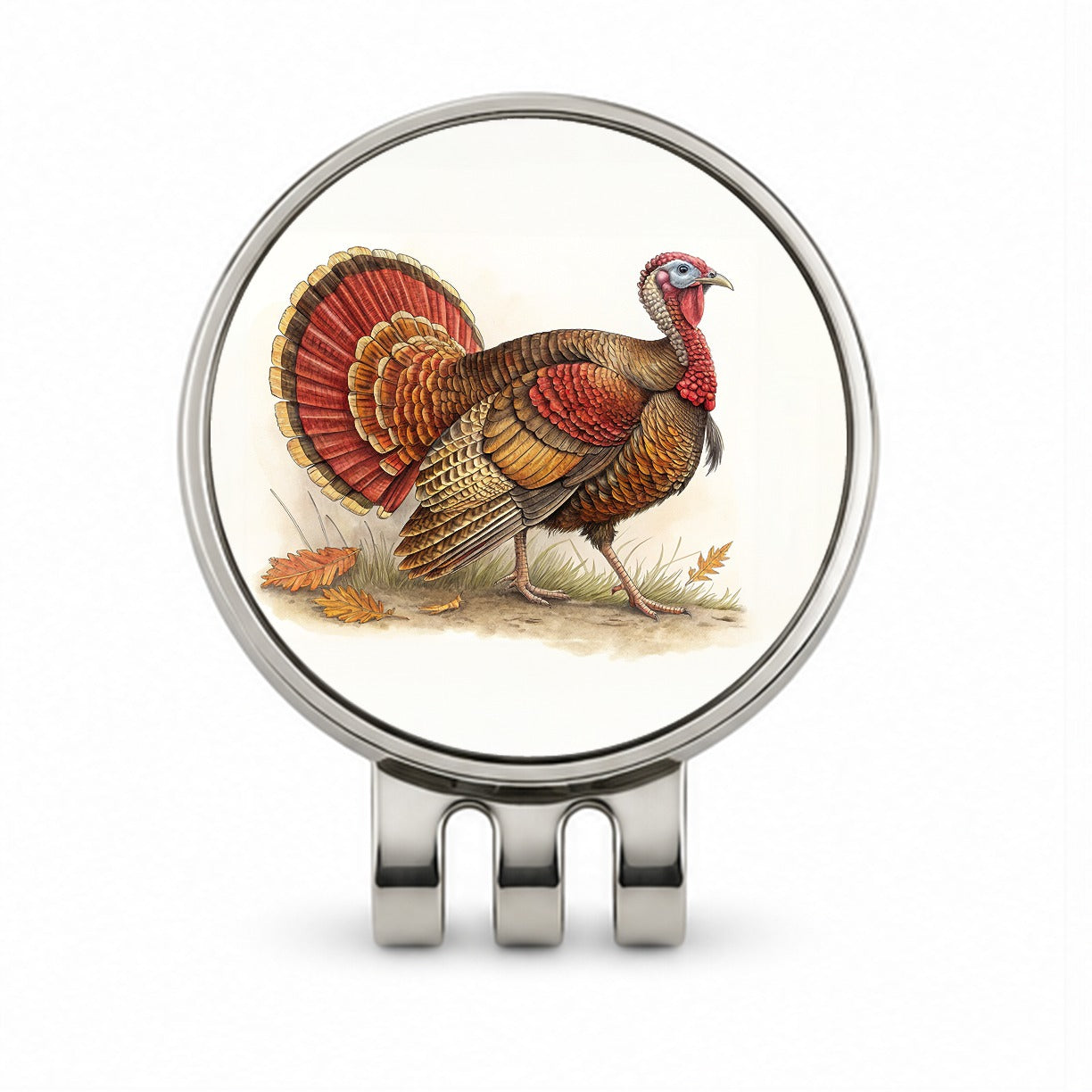 Tom Gobbler Male Turkey Illustration Golf Hat Clip with Ball Marker