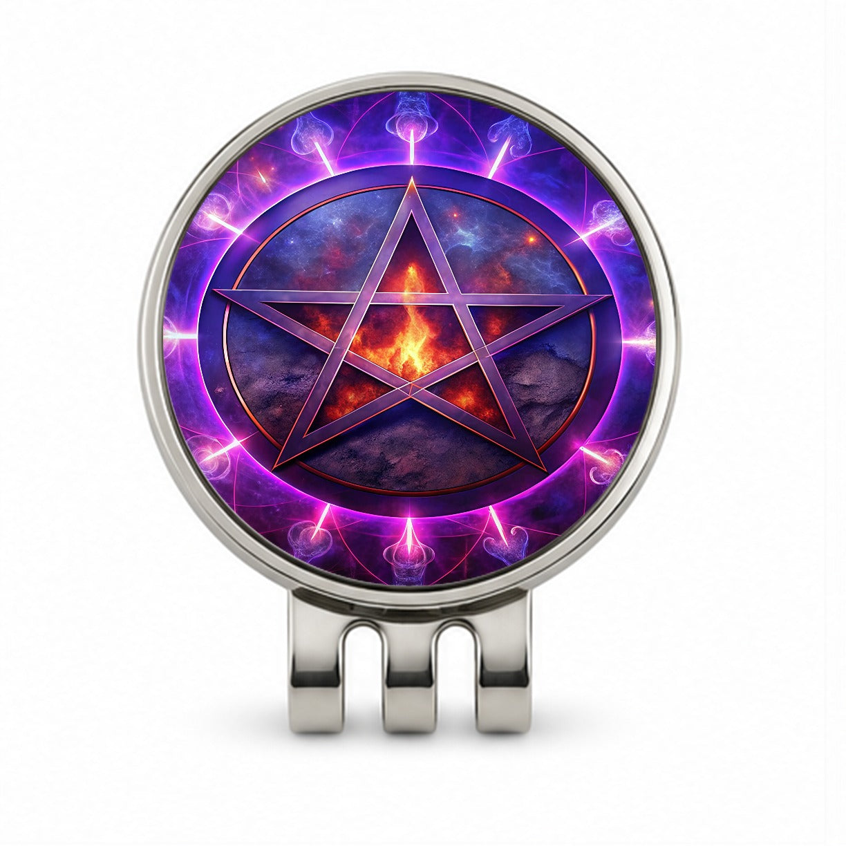 Wiccan Purple Pentagram Evil Summoning Circle Golf Hat Clip with Ball Marker
