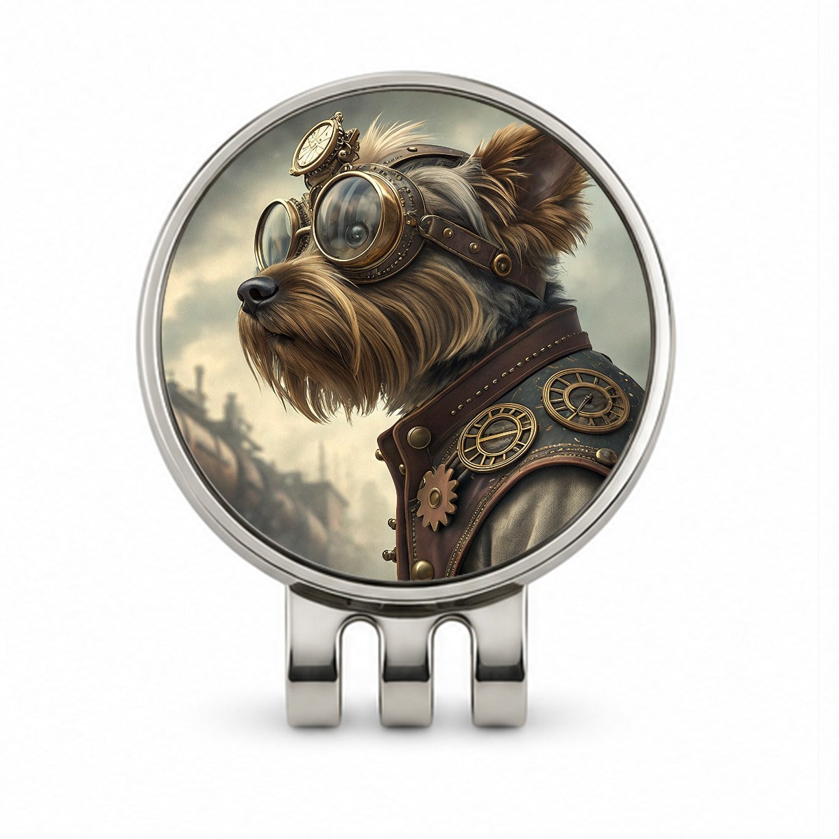 Yorkshire Terrier Yorkie Dog Steampunk Golf Hat Clip with Ball Marker