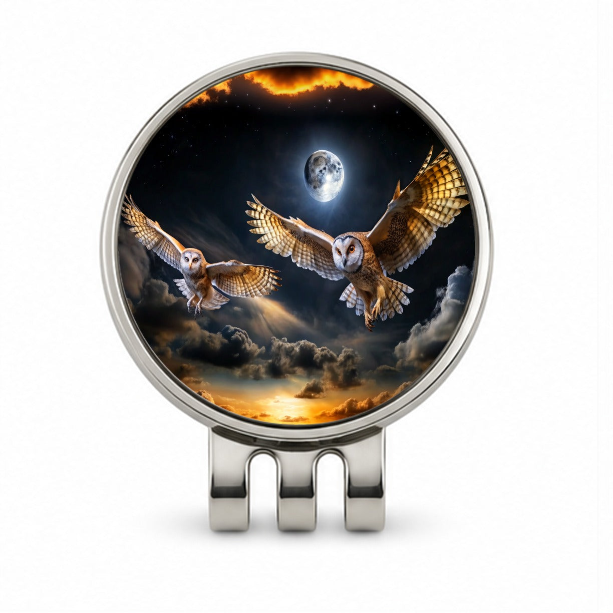 Barn Owls Flying At Night Golf Hat Clip with Ball Marker