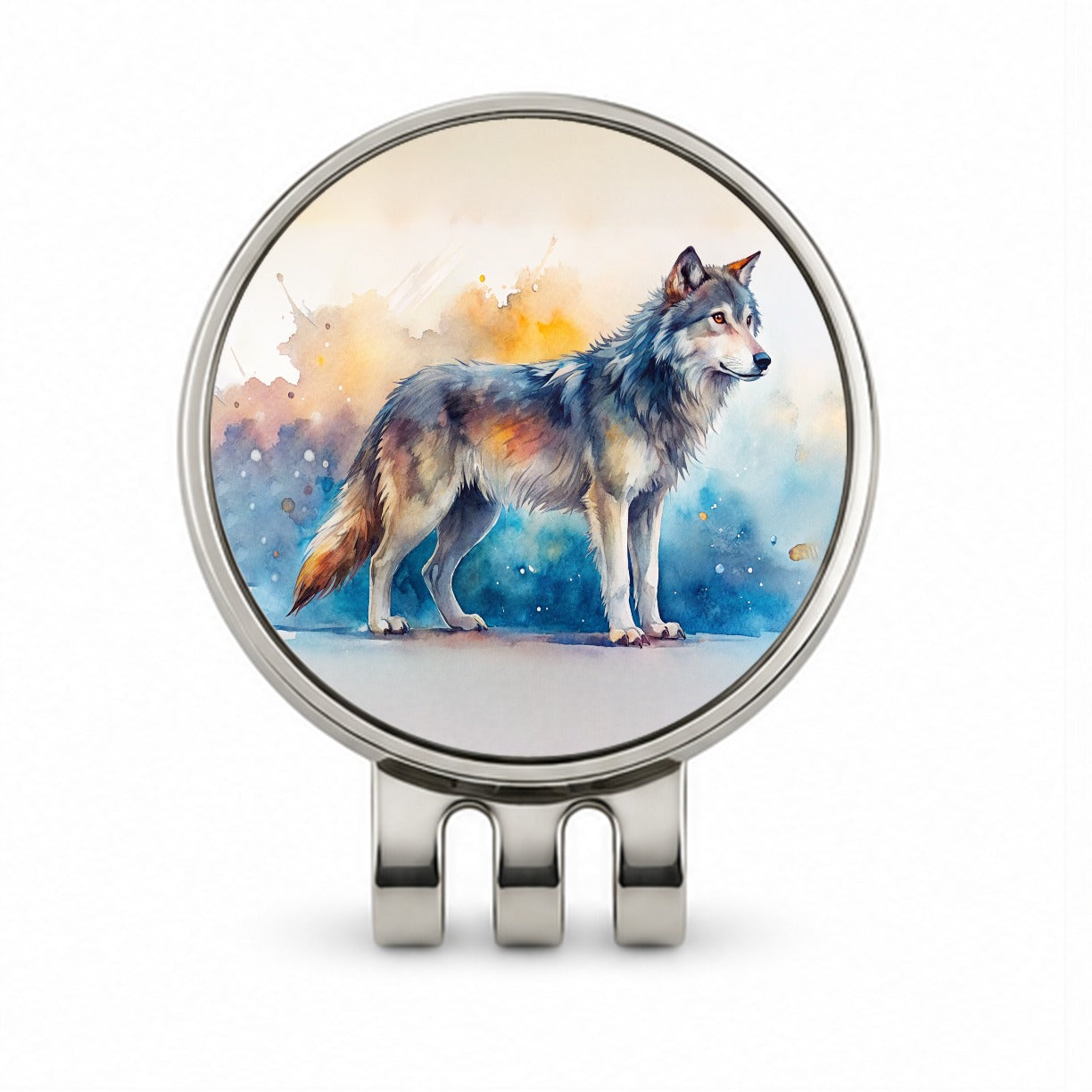 Dire Wolf Watercolor Golf Hat Clip with Ball Marker