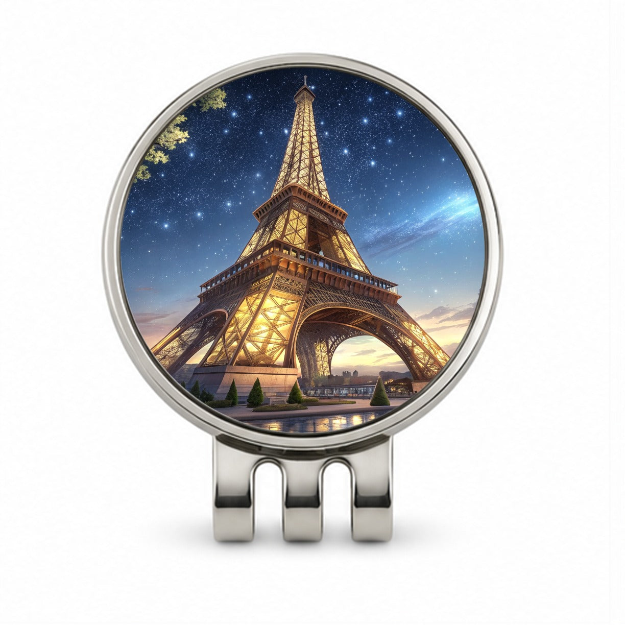 Eiffel Tower Paris At Night Illustration Golf Hat Clip with Ball Marker