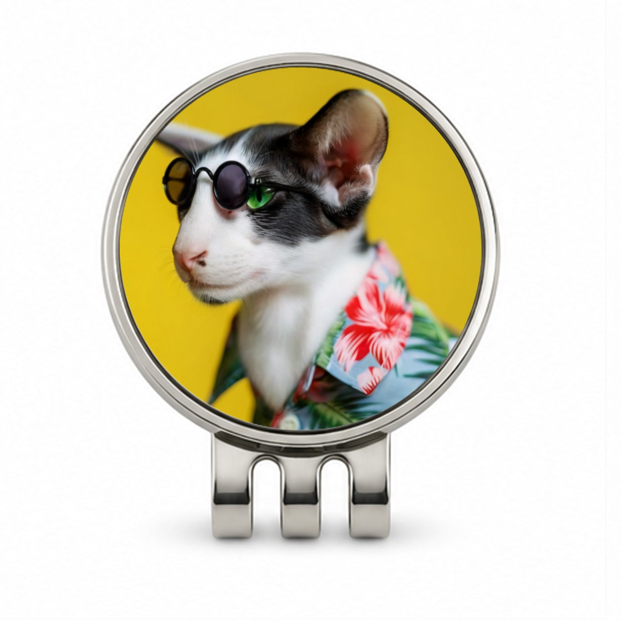 Funny Cat With Glasses And Hawaiian Shirt Golf Hat Clip with Ball Marker