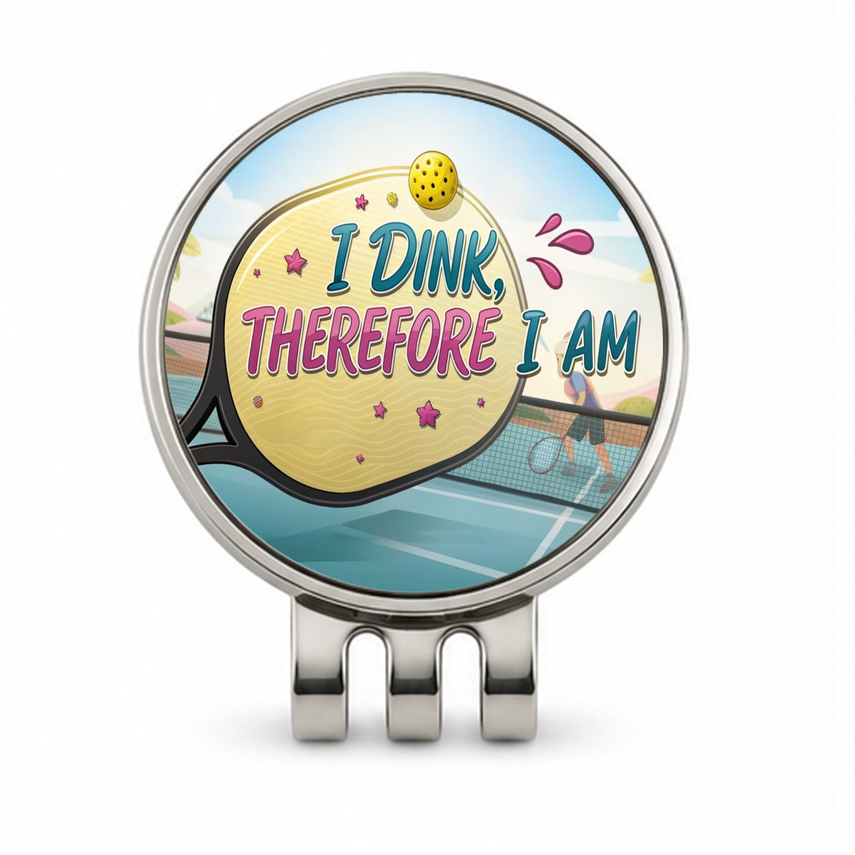 I Dink Therefore I Am Funny Pickleball Golf Hat Clip with Ball Marker