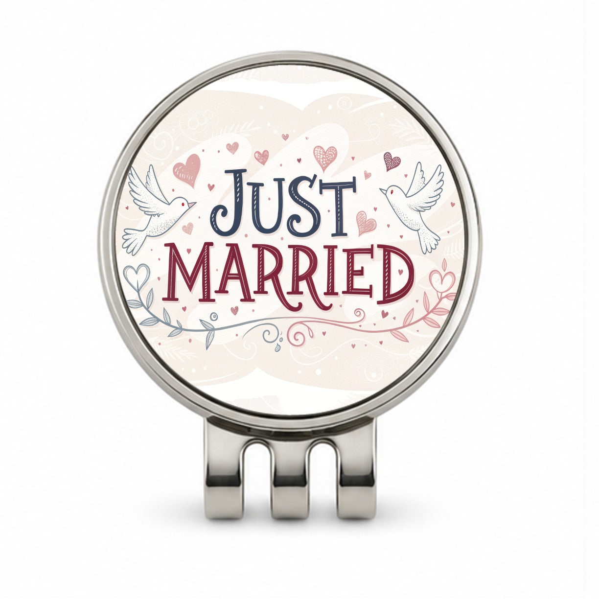 Just Married Doves Hearts Golf Hat Clip with Ball Marker