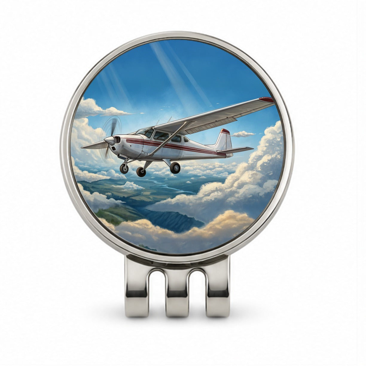 Private Single Prop Plane In Flight Golf Hat Clip with Ball Marker