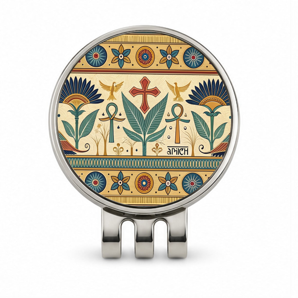 Ancient Egyptian Pattern Ankh Golf Hat Clip with Ball Marker