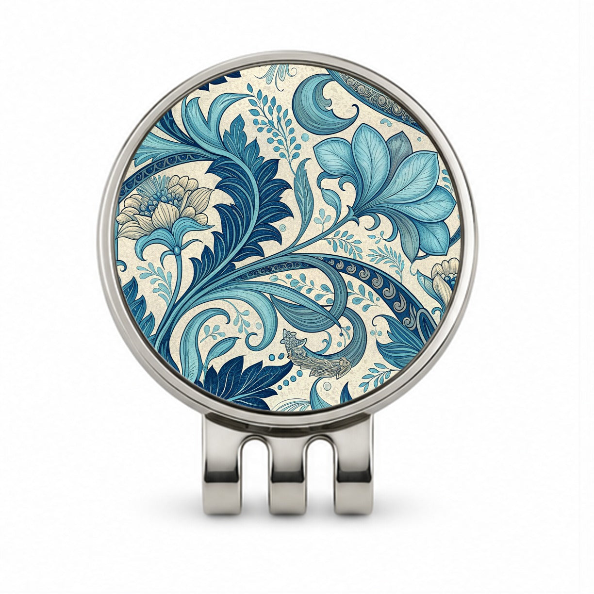Art Nouveau Blue Leaf Flowers Golf Hat Clip with Ball Marker